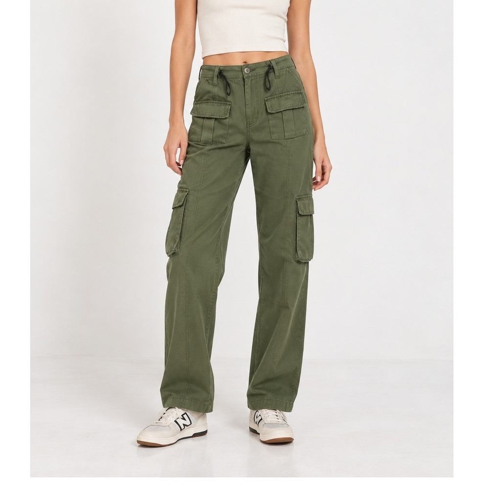 Brandy Melville Kim Cargo Pants One Size Olive Straight Leg Workwear Utility